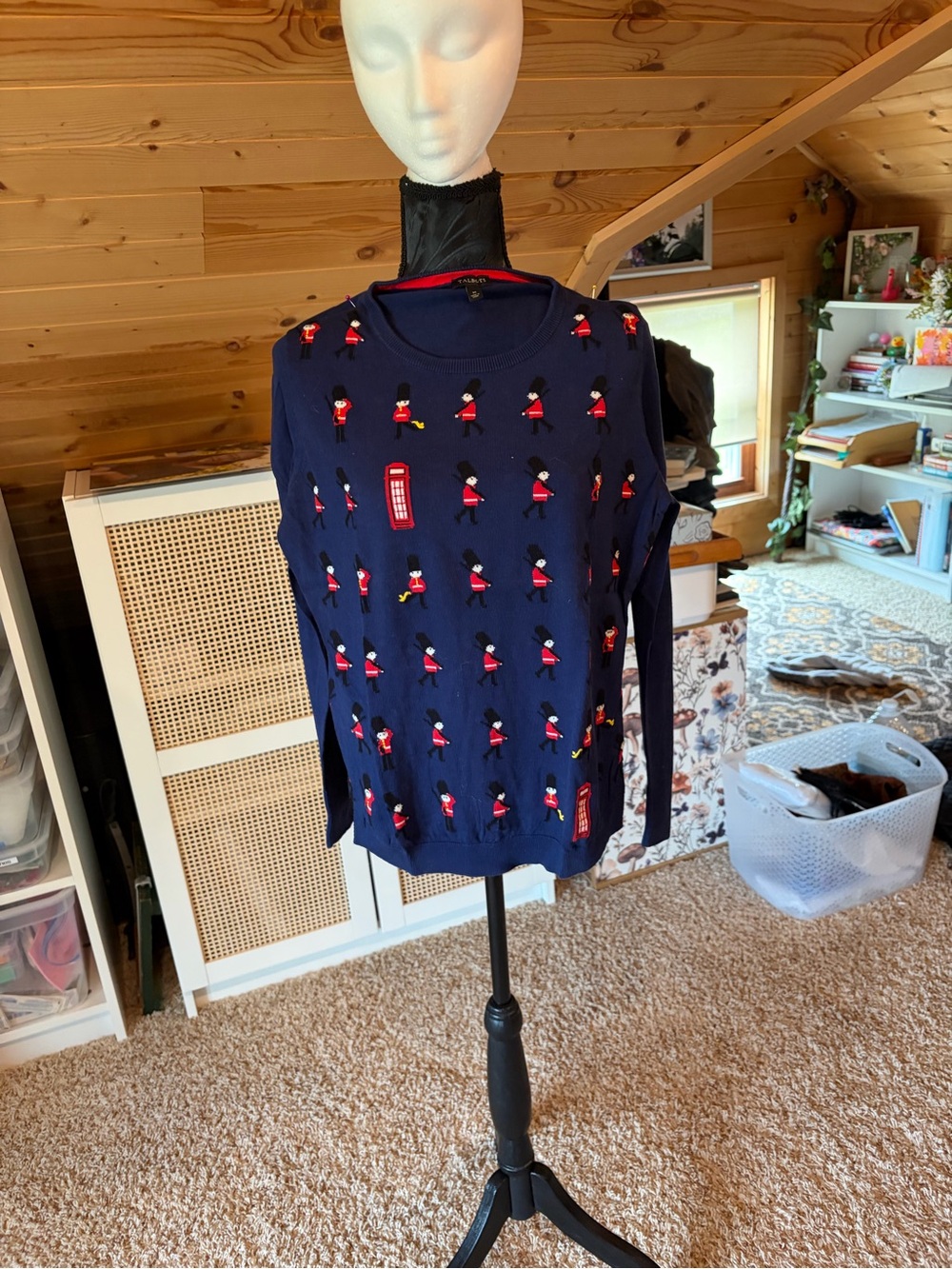 Talbots Navy Sweater with Red Neck Trim